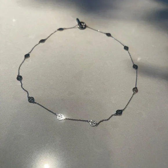 Tory Burch Miller Medallion Station Logo Silver Necklace - Picture 2 of 7